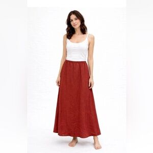 Flax Jeanne Engelhart Maxi Skirt Pull On Size Small Rust Lagenlook Minimalist